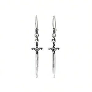 Antique <b>Silver</b> Plated <b>Sword</b> Drop Earrings Punk Style Unisex Fashion Jewelry Alloy Material Earrings - Product Image 1