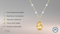 Collier élégant en or jaune massif 18 carats avec fleur d'alocasia, diamant et chaîne à maillons en perles d'eau douce, certifié NGTC, VM.Jewelry