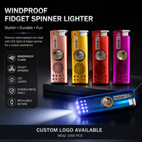 Briquet à jet coupe-vent anti-stress avec LED, rechargeable au butane, logo personnalisé en gros, gaz pré-rempli pour les États-Unis
