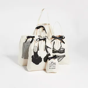 Personalized high quality soft small white eco friendly cloth cotton canvas drawstring shoe bag with logo