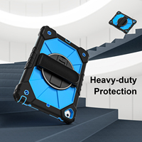 WESOROL Étui robuste pour iPad 6/Pro 9.7/Nouvel iPad 9.7 5e/6e génération avec support rotatif à 360°, sangle de main et bandoulière, noir et bleu