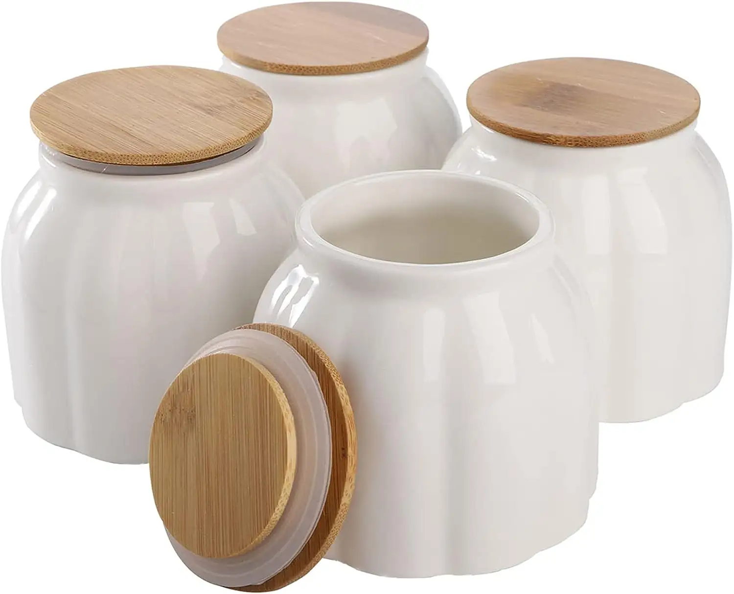 Керамическая банка для хранения продуктов, фарфоровая кухонная канистра на 9,5 унций с Воздухонепроницаемой бамбуковой крышкой, белые керамические контейнеры для кофе