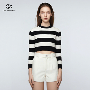 Fornitore di Maglieria, Maglione da <span class=keywords><strong>Donna</strong></span> Personalizzato Autunnale con Design a Righe Nere, Collo Tondo, 12gg, Produzione su Misura - Product Image 6