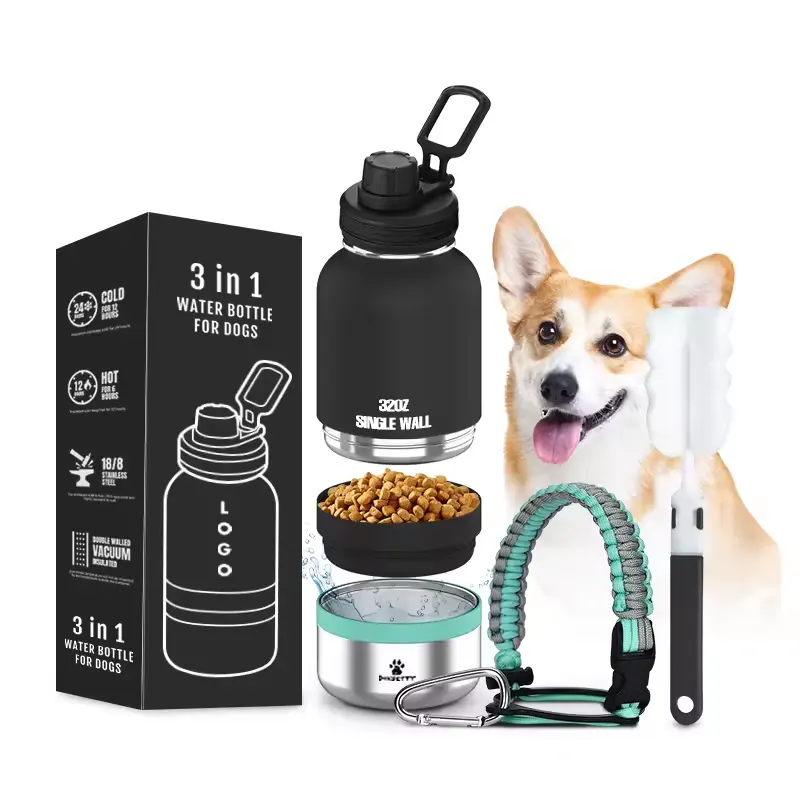 Outdoor travel dog water bottle Material Stainless steel bottle with bowl For Walking the pup
