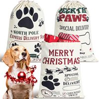 Grands sacs de Noël Sac d'impression de patte de chien avec cordon de serrage Sacs de Noël pour animaux de compagnie Réutilisable pour cadeau de Noël