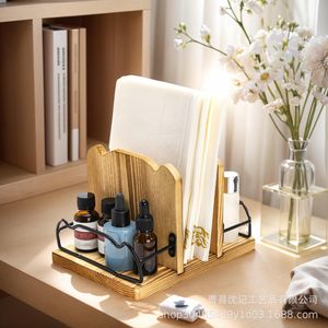 Solid Wood Spice Jar Holder With <b>Paper</b> Towel Rack Multifunction <b>Kitchen</b> Organizer For Seasoning Storage And Napkin Display - Product Image 3
