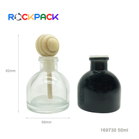 Flacon avec bougie en verre, diffuseur d'aromathérapie, de couleur noire transparente, forme ronde, avec bâton en bois, 50ml, 50 pièces