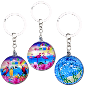 Custom Bahamas Souvenir Flamingo Glass Keychain