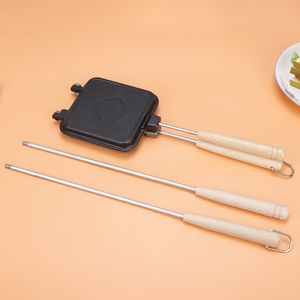 Cast Iron <b>Waffle</b> Jaffle <b>Maker</b> with Detachable Wooden Handles Kitchen Cooking Pan for Homemade Breakfast - Product Image 2
