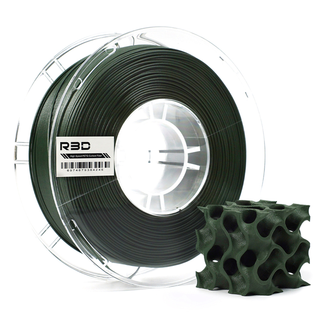 R3D PETG Carbon Fiber 3D Printer Olive Green Filament 1.75mm 0.02mm Tolerance RoHS Certified 1kg/roll 3D Printing Consumable