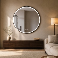 Miroir de salle de bain LED rond en aluminium OEM, à commande tactile, dimmable, mural, intelligent