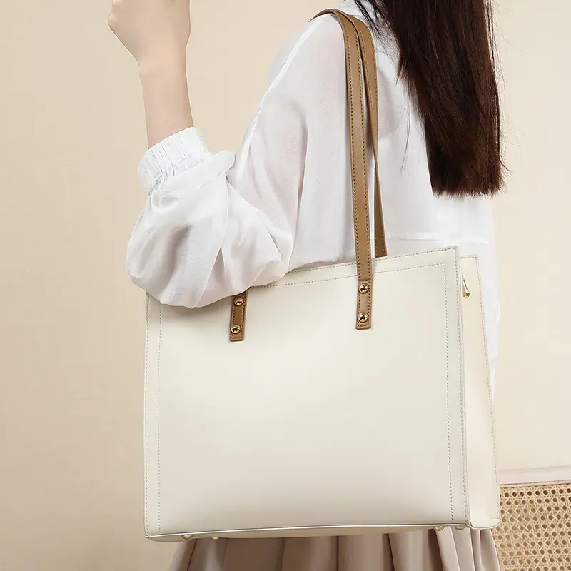New Women Real Genuine Leather Long Large Structured Designer Customized Minimalist Shoulder Tote Bag