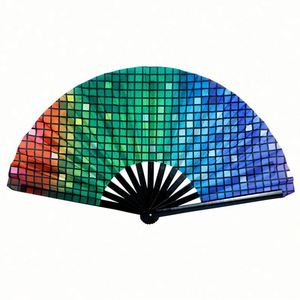 Éventail pliant en bambou 3D populaire de 33 cm, en tissu arc-en-ciel, pour accessoires de fête, artisanat fait main - Product Image 3