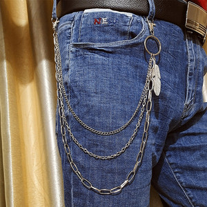 Chaîne de taille en métal Yueli, trois couches, pendentif plume en argent tibétain, accessoire unisexe pour boîte de nuit - Product Image 4