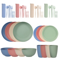 Ensemble de vaisselle réutilisable écologique, assiettes, bols, tasses, couverts, passe au micro-ondes, design moderne minimaliste pour le camping, le pique-nique