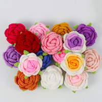 Usine pas cher prix crochet tête de fleur simple bulle rose branche en gros laine fleurs tricotées pour cadeaux de saint valentin