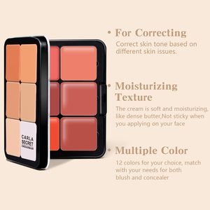Palette de blush crème de luxe 12 couleurs longue tenue anti-taches palette de contour et de blush finition mate mélangeable - Product Image 5