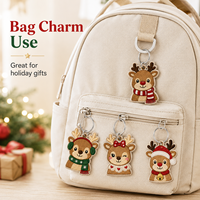 Porte-clés personnalisé renne de Noël avec design gratuit, breloques de sac brodées personnalisées, OEM ODM en gros