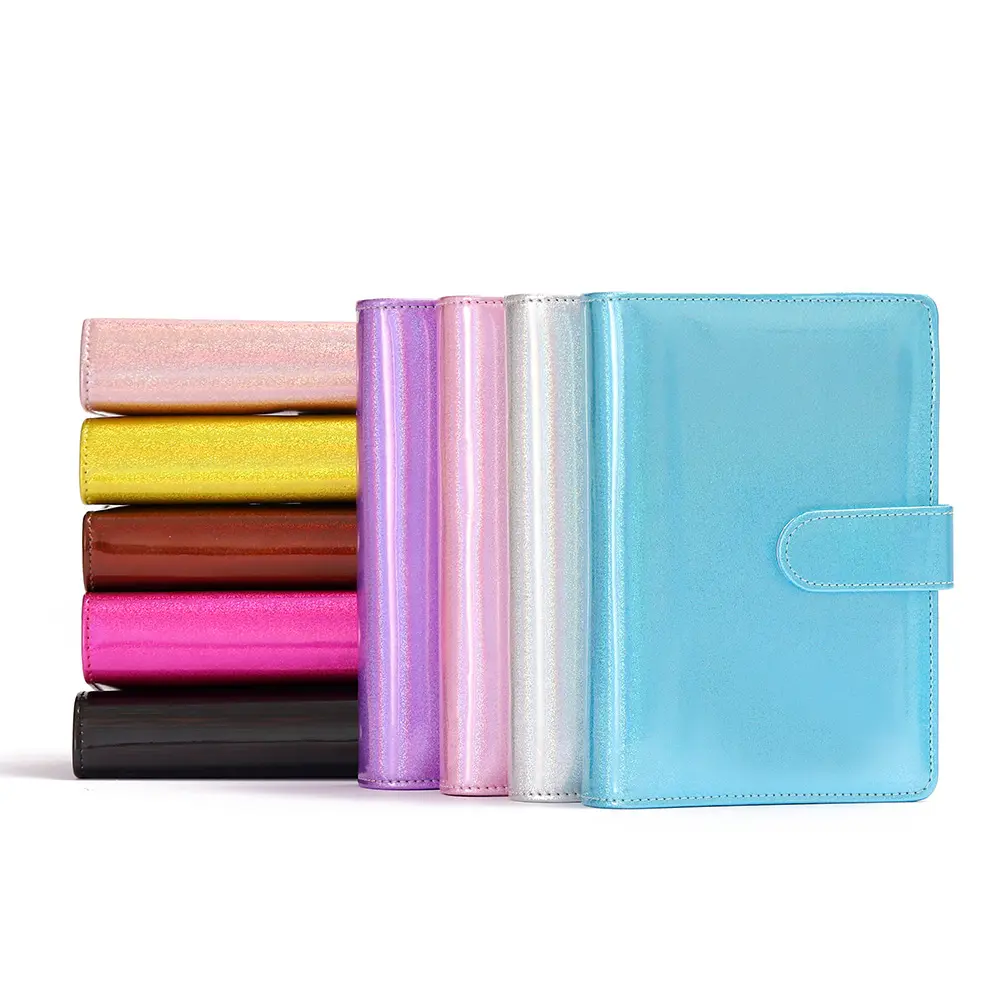 Raccoglitore di Budget per Notebook in pelle PU A6 colorato Flash scintillante con buste per contanti per fogli di Budget A6 Filler carta con magnete