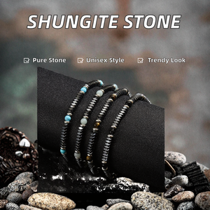 Bracelet classique unique et tendance en shungite, perles créatives en pierre naturelle, bijoux unisexes de luxe en acier inoxydable, vente en gros - Product Image 2