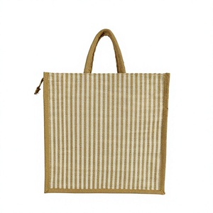 Sac fourre-tout en jute rayé personnalisé ORKID, sac cadeau écologique, fermeture à glissière, poignée longue NIWAR pour l'emballage de produits d'épicerie en détail - Product Image 4