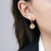 Anting-anting wanita model koin mawar, vintage, anti air, baja tahan karat, klasik, berlapis emas PVD 14k 18k, perhiasan wanita modis