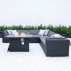 Rattan hasır açık hava mobilyası seti bahçe kanepe seti veranda açık Rattan mobilya ile ateş Fit masa