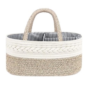 Panier de rangement en corde de coton tressée, grand format, 38x25x17cm, organiseur de couches pour bébé avec séparateur - Product Image 5