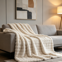 Nouvelle arrivée, couverture en tricot à texture bulle, fausse fourrure de lapin, écologique, luxueuse, chaude, pour lit, canapé, couverture d'hiver