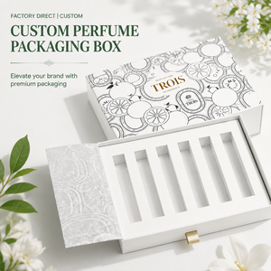 Caja de Muestras de Perfume Personalizada, Impresa en Blanco y Negro, con Inserto, Juego de Regalo con 6 Frascos de Fragancia Roll-On, Empaque de Papel de Lujo - Product Image 1