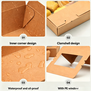 Recipientes de Alimentos Descartáveis em Kraft com Janela Transparente, Caixa de Embalagem para Delivery por Atacado - Product Image 3