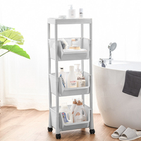 Chariot de rangement à roulettes en plastique pour cuisine, étagère à 4 niveaux en PP écologique, idéal pour salon moderne