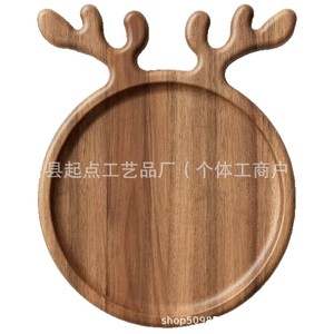 Starting Point Christmas Acacia Antler <b>Tray</b> 15.04in Round Solid Wood Serving <b>Tray</b> For Fruit <b>Snack</b> Steak Deli Decorative - Product Image 5