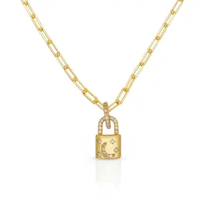 Yuncheng 18K Gold Vermeil Pave White CZ Locket Pendant Link Chain 925 Sterling Silver Necklace