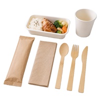 Ensemble de couverts en bambou durable, jetables, écologiques, cuillère, fourchette, couteau, avec emballage en papier personnalisé