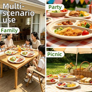Assiettes rondes biodégradables en bagasse de canne à sucre de 9 pouces à 3 compartiments pour mariages et repas à emporter – Vente en gros - Product Image 6