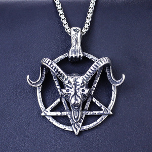 Ciondolo Collana in Tungsteno con Pentagramma Satanico e Testa di Pecora Zodiacale, Stile Retrò da Nightclub, Gioielli Personalizzati, Stile Cinese - Product Image 4