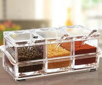 Étagère à épices transparente, pots à épices, 4 pièces, boîte à épices en acrylique, récipient de rangement, pots à condiments, cruche avec couvercle et cuillère