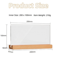 Support d'affichage de bureau en acrylique avec base en bois 200x100mm, porte-panneau transparent pour affichage de menus/prix/illustrations