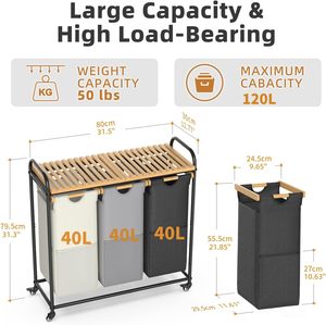 Tre giặt giỏ với bánh xe cao giặt SORTER <span class=keywords><strong>3</strong></span> Pull-out túi xách có thể tháo rời đôi giặt cản trở lưu trữ giá - Product Image 3