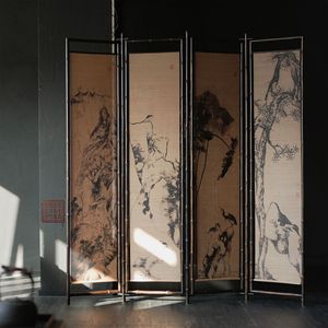 Classic Purple Bamboo Folding <b>Screen</b> Chinese Style Room Divider Tea Room <b>Partition</b> Foldable Versatile - Product Image 1