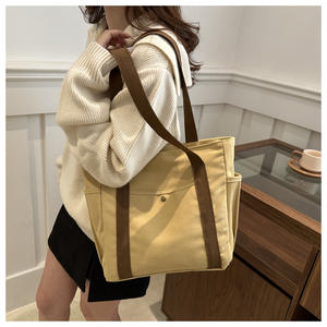 Sac de courses réutilisable écologique en toile de coton tissée avec logo personnalisé, avec poches à fermeture éclair pour les voyages et les cadeaux - Product Image 2