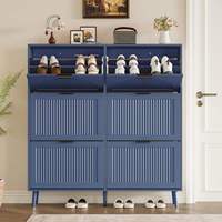 Meuble à chaussures fin en bois avec 6 tiroirs rabattables, design moderne à rainures, rangement étroit dissimulé pour couloir, entrée, salon