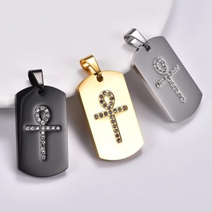 Collar con Colgante de Cruz Ankh Egipcia de Acero Inoxidable y Circonia para Mujer y Hombre, Placa de Identificación, Dijes Cuadrados, Cadena, Joyería de Amuleto Metálico - Product Image 4