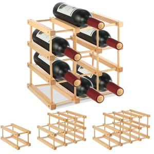 Offre Spéciale 12 bouteilles casier à vin modulaire Design moderne panneau en bois massif avec épingles naturelles étagère de rangement empilable - Product Image 1