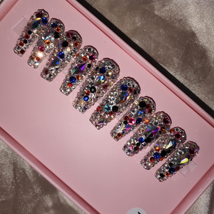Prensa cuadrada corta en las <span class=keywords><strong>uñas</strong></span> nuevo diseño de moda personalizado medio ovalado negro francés <span class=keywords><strong>blanco</strong></span> mariposa ABS acrílico Artificial Fingernai - Product Image 3