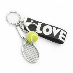 Letter Tennis keychain pendant mini sports metal keychain for kids student backpack accessory pendant