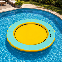 Hamac flottant gonflable rond de 8 pieds avec sac de transport et échelle amovible, jaune et vert menthe vif