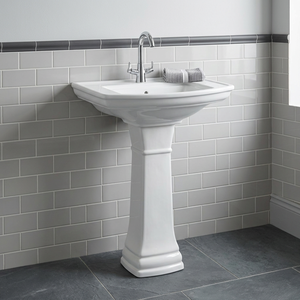 Lavabo de Pedestal de Cerámica Blanca, Estilo Americano, con Grifo - Product Image 3