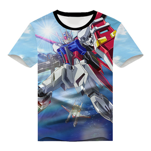 Camiseta sin etiqueta de manga corta de <span class=keywords><strong>Gundam</strong></span> Strike Freedom Unicornio, estilo anime y manga, de poliéster/algodón con estampado por transferencia <span class=keywords><strong>t</strong></span>érmica - Product Image 1